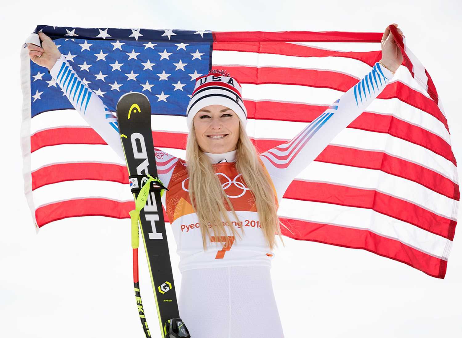 Lindsey Vonn mit amerikanischer Flagge