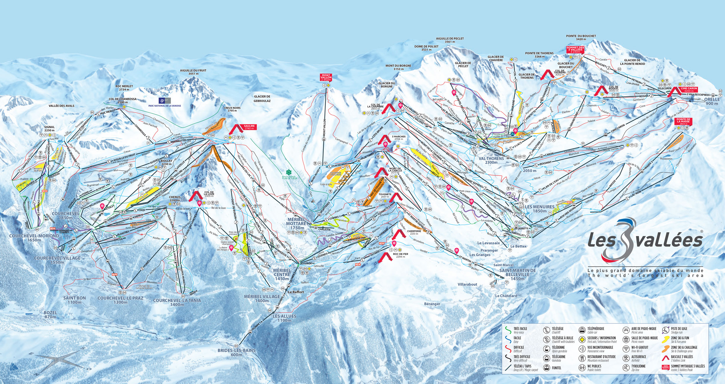 Ski map of Les Trois Vallées