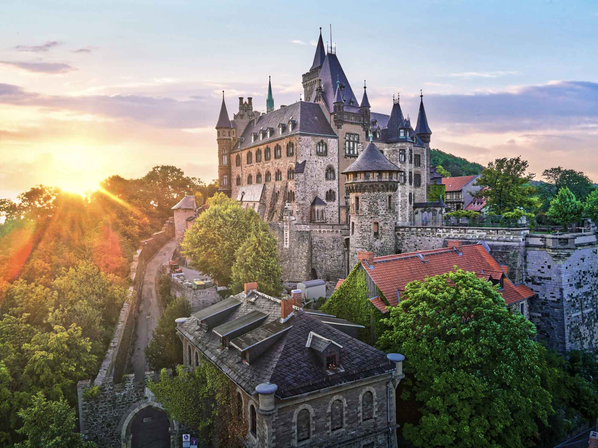 Schloß Wernigerode Im Sommer Bei Sonnenaufgang